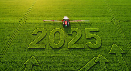 Obraz premium Aerial View of 2025 in Lush Green Field Agriculture and Growth