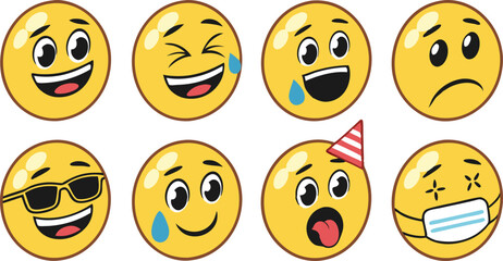 Fototapeta premium Emoji Face Design Set with Emotions for Chat and Social Media | Colorful Emoji Icons Featuring a Wide Range of Human Emotions | Realistic Emoji Face Pack with Sad Happy Funny and Crying Icons