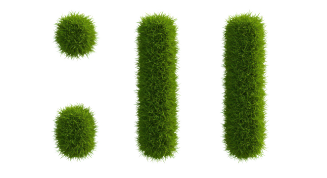 A colon symbol made of grass with two vertical bars and two circular dots on a black background