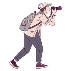 Young Male Photographer with Backpack Taking Pictures Outdoors