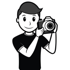 Happy Young Man Taking Photographs with a DSLR Camera