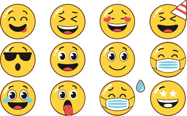 Emoji Face Design Set with Emotions for Chat and Social Media | Colorful Emoji Icons Featuring a Wide Range of Human Emotions | Realistic Emoji Face Pack with Sad Happy Funny and Crying Icons
