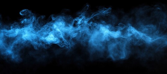 Ethereal Blue Smoke Surge on Black Background with Fluid Motion and Mystical Quality for Creative and Abstract Visual Projects