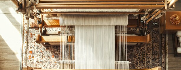 A close up of a loom with a white thread