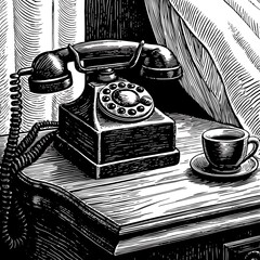 Vintage Telephone and Coffee Cup Still Life
