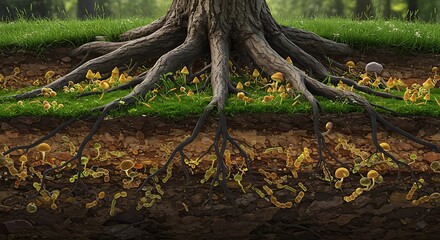 Obraz premium Tree Roots Intertwined Underground – Hidden Life Network