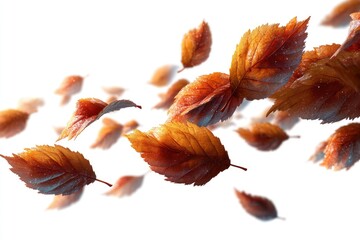 Falling Autumn Leaves Creating a Dynamic Seasonal Background on White