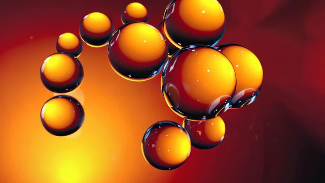Explore this captivating scene of orange bubbles floating elegantly in a vivid red background, creating a mesmerizing and abstract visual experience.
