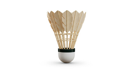 A poised shuttlecock ready for a thrilling badminton match against a clean white background