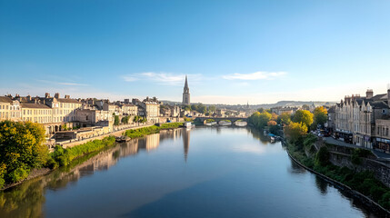Obraz premium Panoramic View Of A French Town By The River