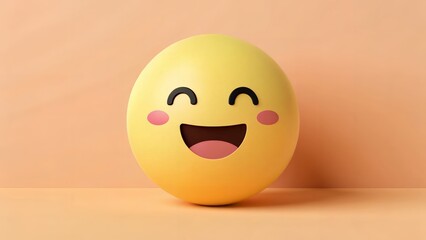 Cheerful Yellow Laughing Emoji Egg on Peach Background Wallpaper, Happy Emoticon Image