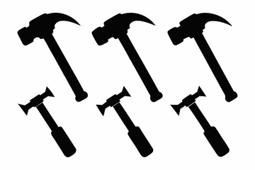 hammer icon set silhouette black vector