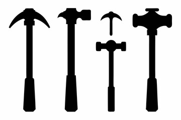 hammer icon set silhouette black vector