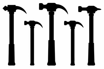 hammer icon set silhouette black vector