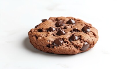 Fototapeta premium Single chocolate chip cookie on white surface