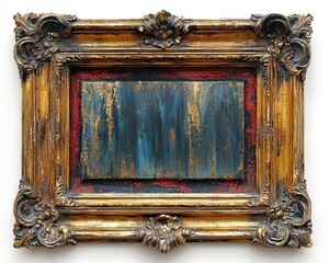 Ornate vintage frame showcasing a textured blue and gold abstract painting