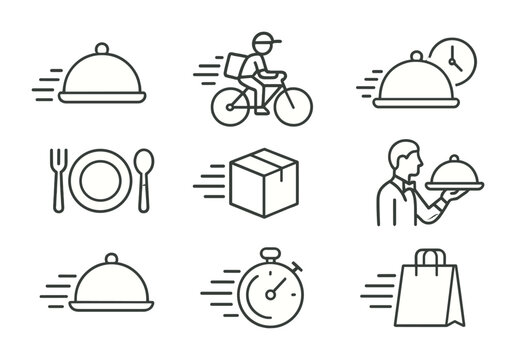 Food delivery icons set: efficient and fast linear design