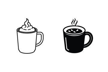 Hot Beverage Line Art Vector Illustration Of Coffee And Cocoa Mugs