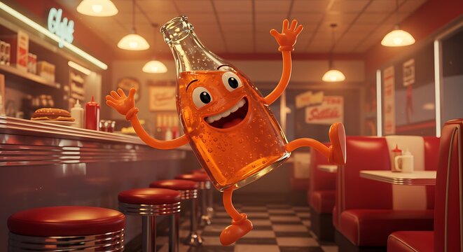 Happy Soda Bottle in a Retro Diner