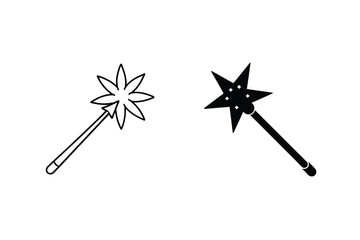 Magic Wand Illustrations Two Versions Solid And Outline Style Vector Set