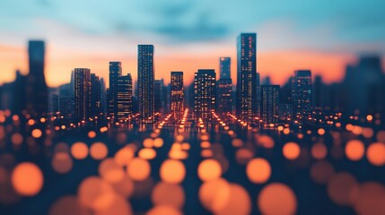 Illuminated cityscape at sunset: a vision of urban expansion and modern architecture