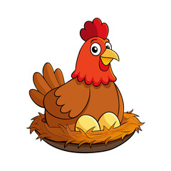 A brown hen sits on a nest with eggs, symbolizing prosperity and wealth-