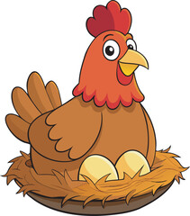 A brown hen sits on a nest with eggs, symbolizing prosperity and wealth-