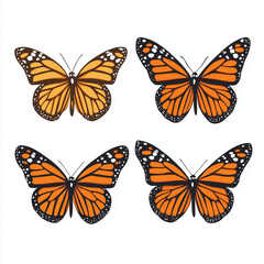 Monarch butterfly silhouettes collection, vector illustration isolated on white background 