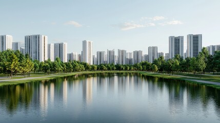 Obraz premium A futuristic city integrating nature-based landscapes with green corridors, urban wetlands, and biodiversity-friendly public spaces