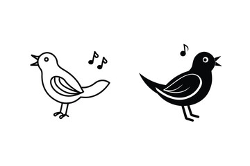 Fototapeta premium Bird Singing Line Art Illustration In Black And White Design Vector Graphic