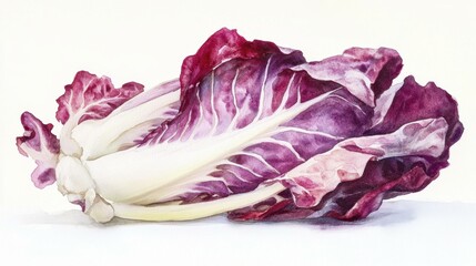 Obraz premium Vibrant Watercolor Painting of Radicchio Head - Fresh Salad Ingredient