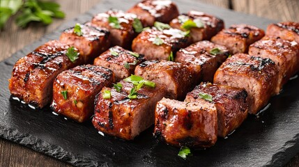 A plate of meat with parsley on top