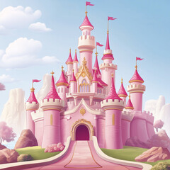 wallpaper illustration of a princess castle, pink castle cartoon