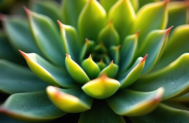 Fototapeta premium Close-up of succulent plant with vibrant green leaves. The details and texture of the plant leaves showcase nature beauty. Perfect for eco, garden, organic, wellness, spa and relaxation themes.