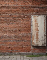 Outdoor poster on weathered brick, urban context,  element,  facade,  architecture