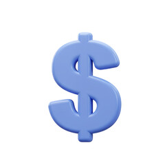 Dollar Sign 3D Rendering in Blue on White Background