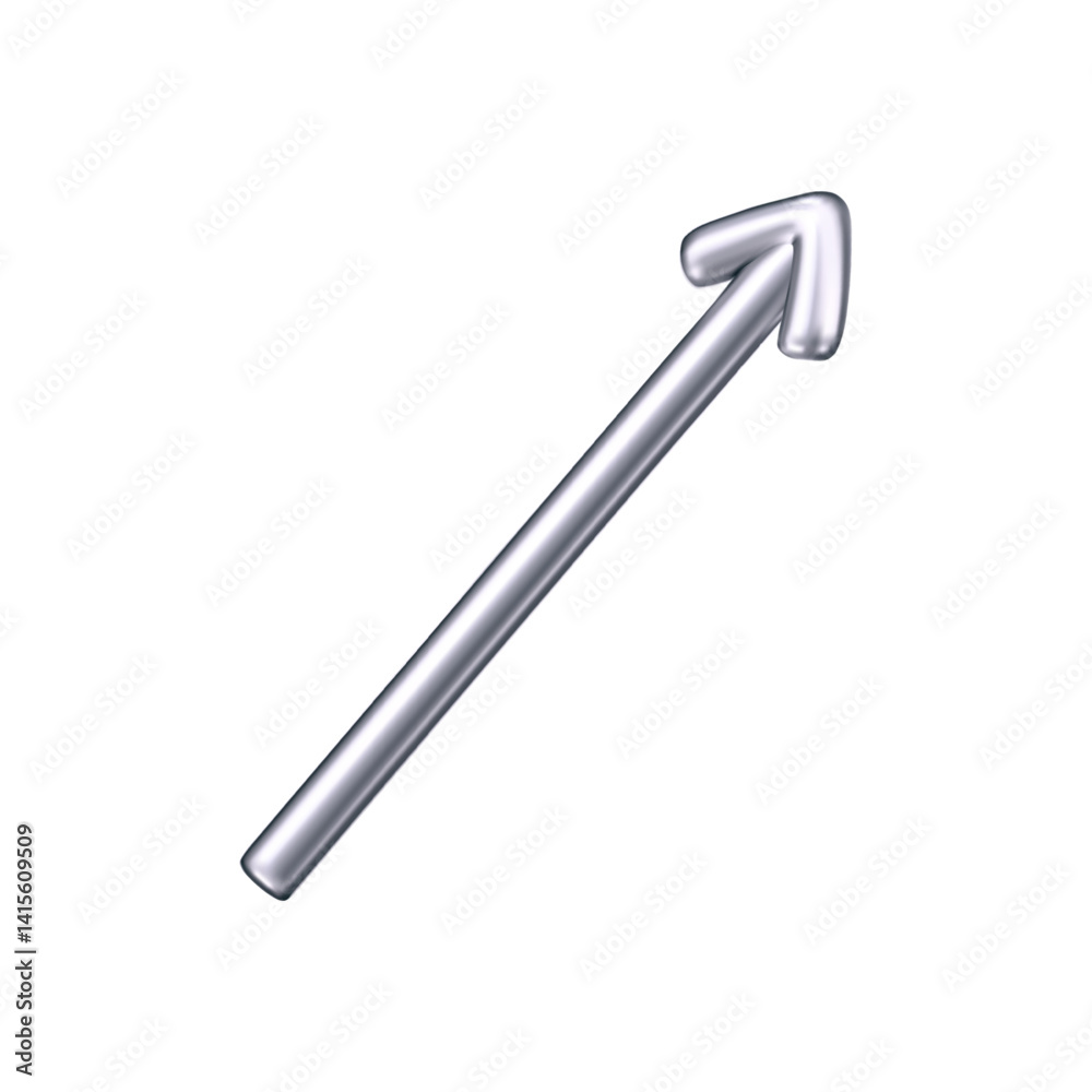Wall mural 3d chrome doodle arrow in y2k style, isolated on a dark background. render of 3d chrome liquid curve