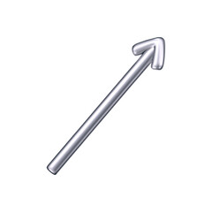 3D chrome doodle arrow in Y2K style, isolated on a dark background. Render of 3D chrome liquid curve and swirl arrow, rotating up, down, and right with a metal silver effect. 3D vector Y2K figure
