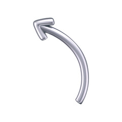 3D chrome doodle arrow in Y2K style, isolated on a dark background. Render of 3D chrome liquid curve and swirl arrow, rotating up, down, and right with a metal silver effect. 3D vector Y2K figure