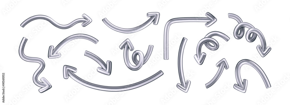 Canvas Prints 3d chrome doodle arrow set in y2k style, isolated on a dark background. render of 3d chrome liquid c