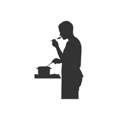 Person Mindfully Tasting Food While Cooking Silhouette Vector