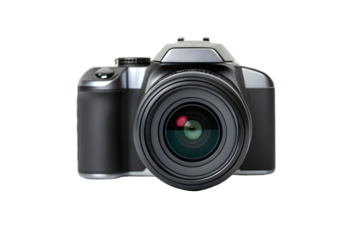 Vintage Silver Camera with Black Leather Grip and Lens.