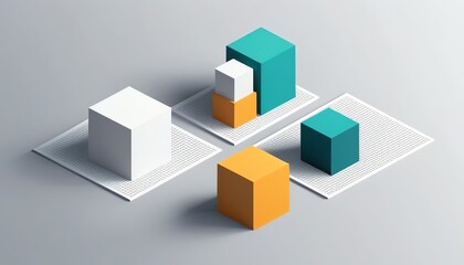 Obraz premium Colorful 3D Cubes Arranged on Data Sheets Illustrating Business Growth and Financial Data Analysis