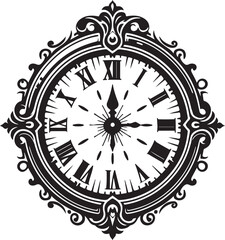 Vintage clock with Roman numerals. Antique time design. Old wall clock face design