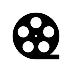 Film Reel Vector Silhouette, Black Icon with Five Circular Holes and Film Strip, Vintage Cinema Illustration Isolated on White Background for Media and Entertainment Design