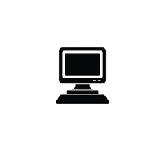 Desktop computer black silhouette on white background