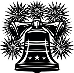 Liberty Bell with Fireworks and USA Flag Illustration

