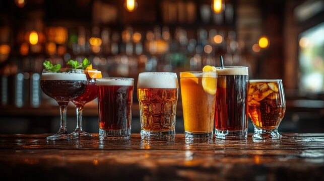 Variety of drinks at a bar