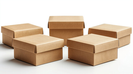 Fototapeta premium Group of Recyclable Kraft Paper Boxes on White Background