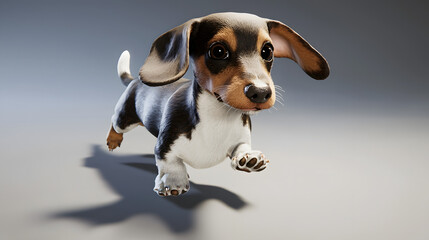 A small dog with brown and white fur is running. Generated using AI.